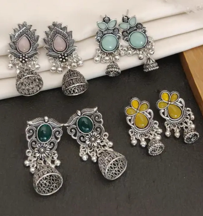 Stylish Traditional Oxidised Earrings for Women (Pack of 4)